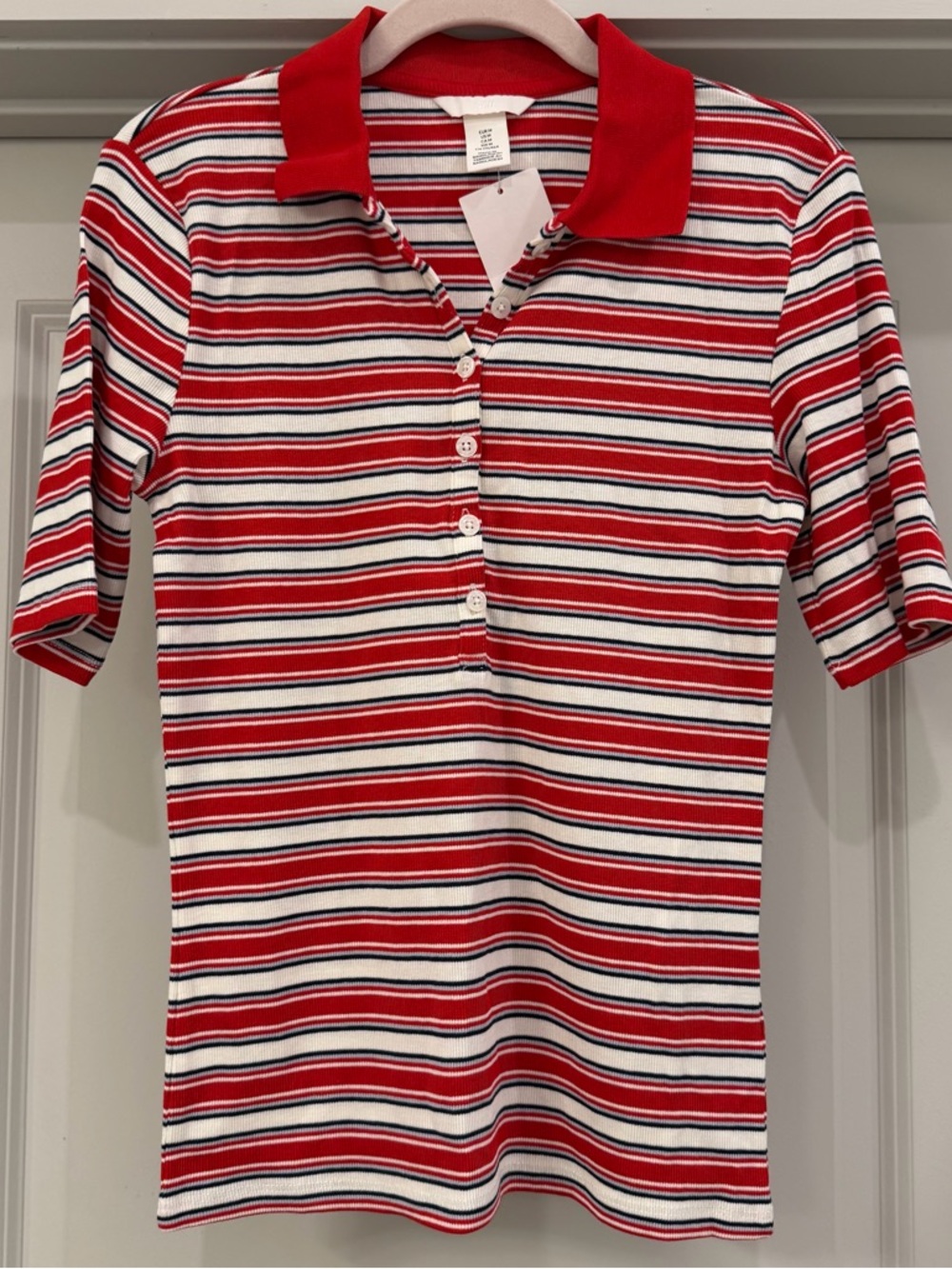 H&M Red White Navy Striped Polo Shirt